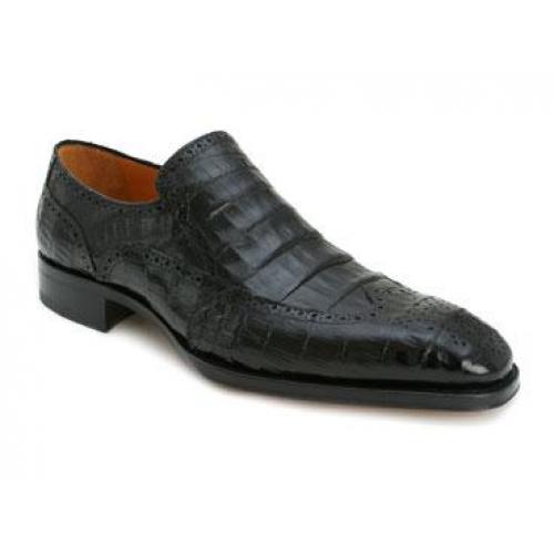 Mezlan "Prato" Black Genuine Crocodile Skin Loafer Shoes